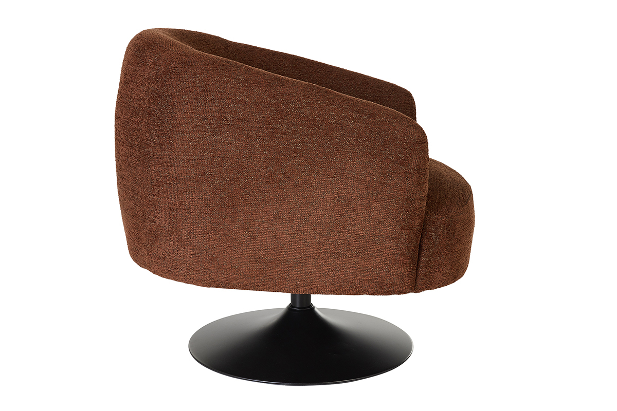 Fauteuil pivotant en tissu effet chenille bross� terre br�l�e et m�tal noir BOWIE