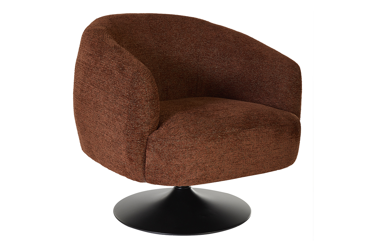 Fauteuil pivotant en tissu effet chenille bross� terre br�l�e et m�tal noir BOWIE