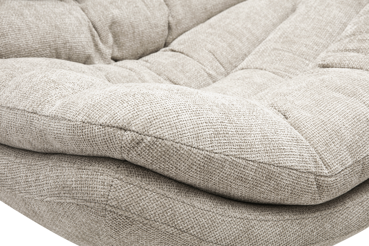 Fauteuil pivotant en tissu effet velours textur� beige et m�tal noir LOMI