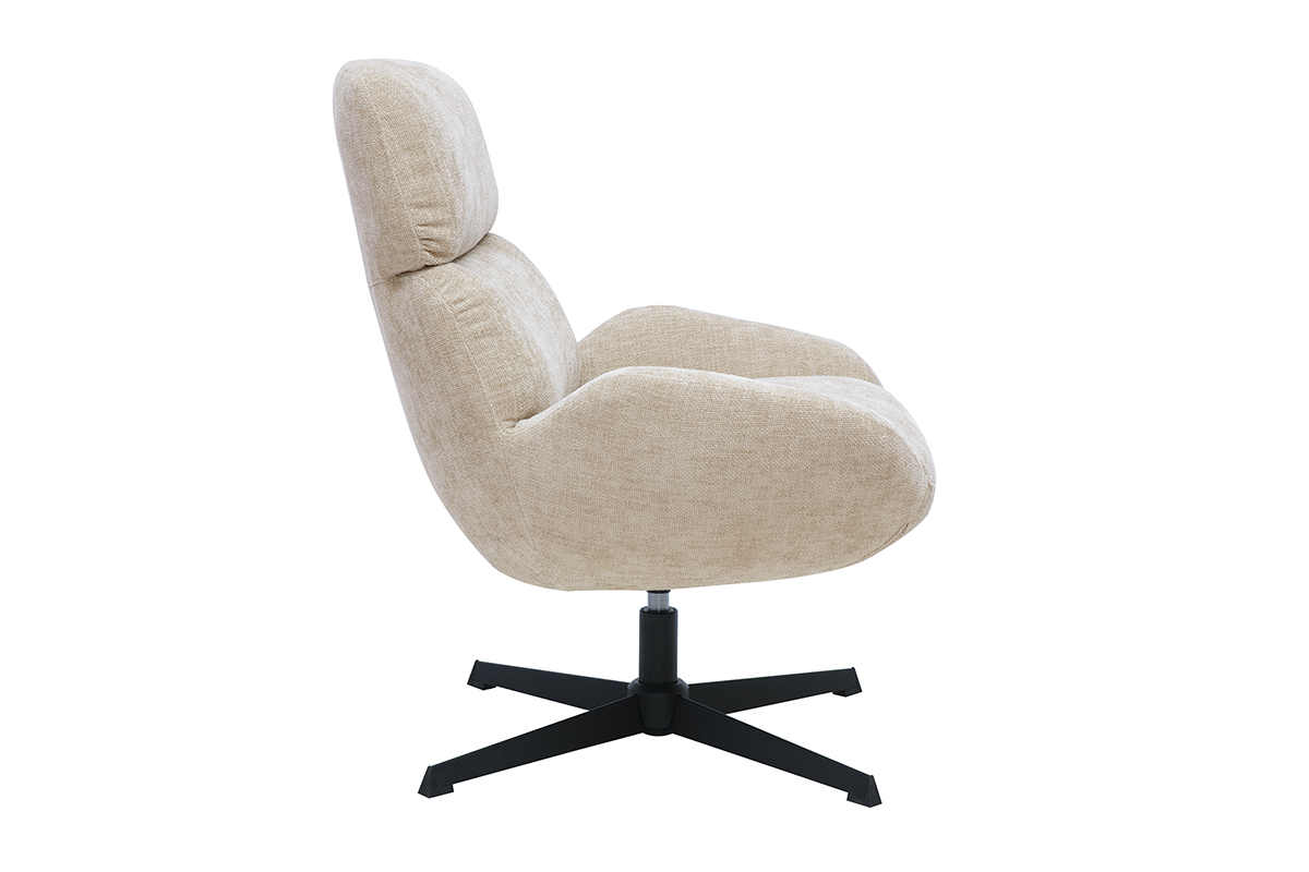 Fauteuil pivotant en tissu effet velours textur� taupe et m�tal noir KLEM