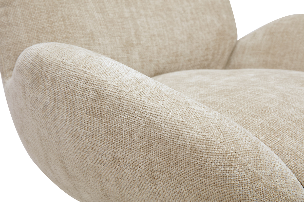 Fauteuil pivotant en tissu effet velours textur� taupe et m�tal noir KLEM