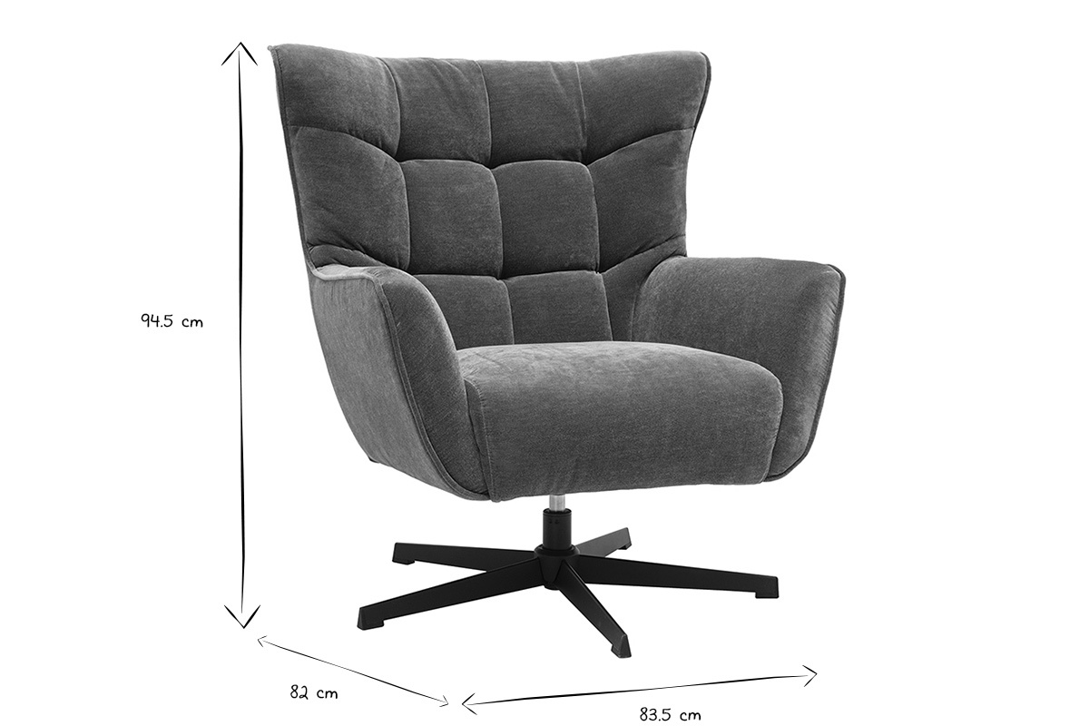 Fauteuil pivotant en tissu effet velours vert kaki et m�tal AVERY