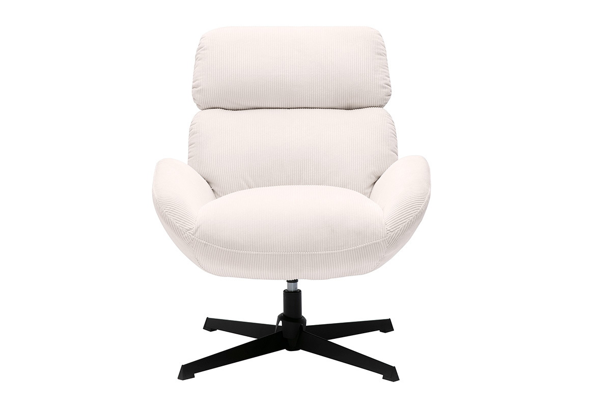 Fauteuil pivotant en tissu velours ctel cru et mtal noir KLEM