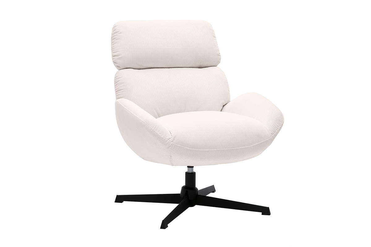 Fauteuil pivotant en tissu velours ctel cru et mtal noir KLEM
