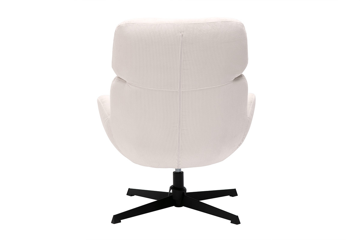 Fauteuil pivotant en tissu velours ctel cru et mtal noir KLEM