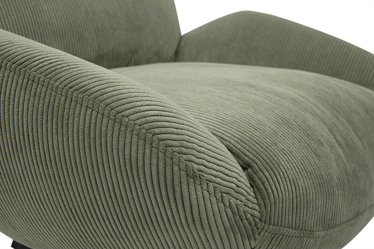 Fauteuil pivotant en tissu velours ctel vert kaki et mtal noir KLEM
