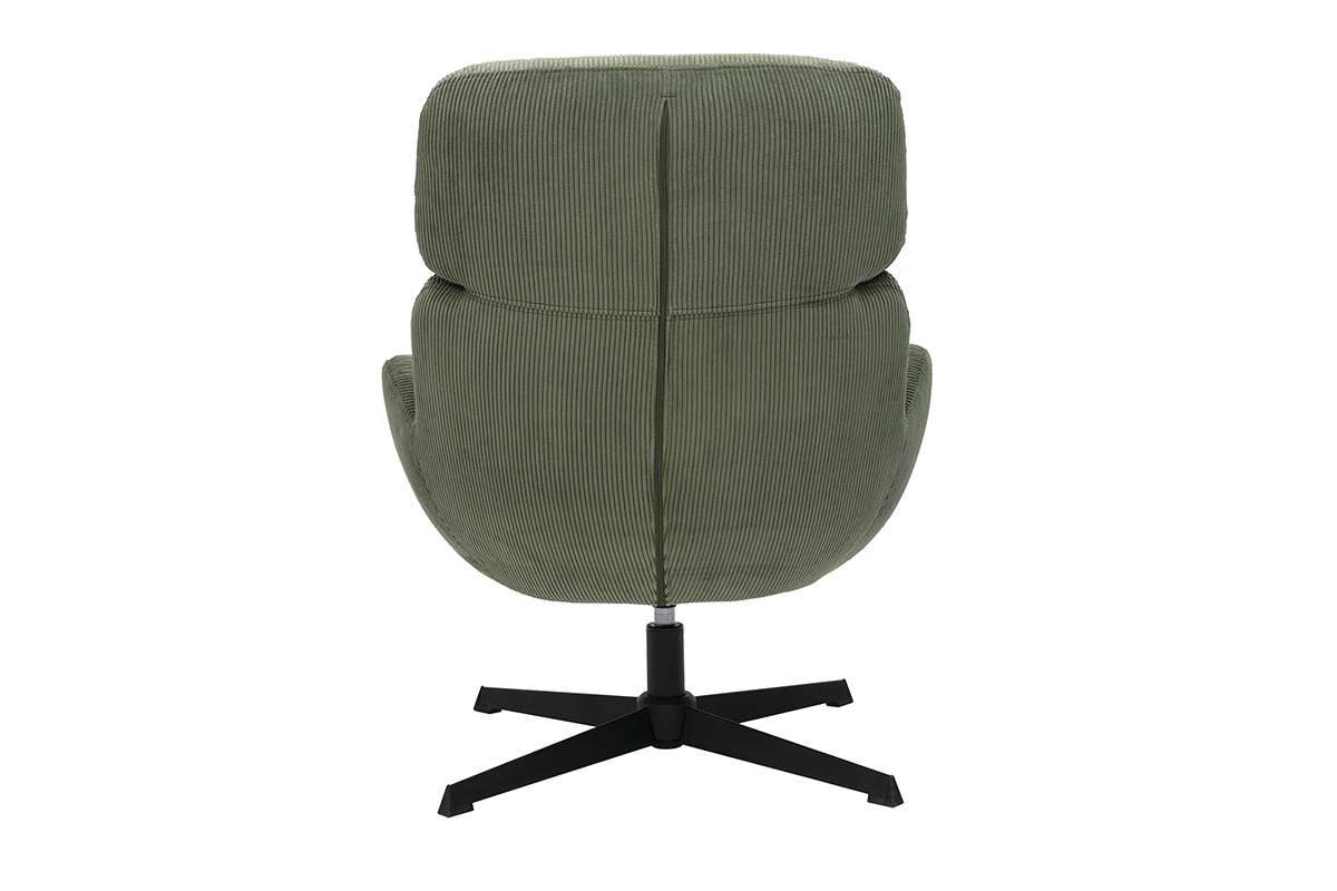 Fauteuil pivotant en tissu velours ctel vert kaki et mtal noir KLEM