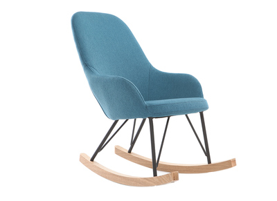 Fauteuil relax - Baby rocking chair tissu bleu pieds m&eacute;tal et fr&ecirc;ne JHENE