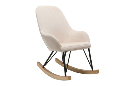 Fauteuil relax - Baby rocking chair tissu rose poudr&eacute; pieds m&eacute;tal et fr&ecirc;ne JHENE