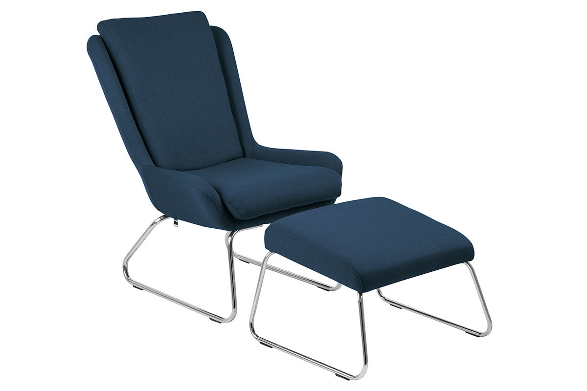 Fauteuil relax design avec repose pieds bleu HARPER