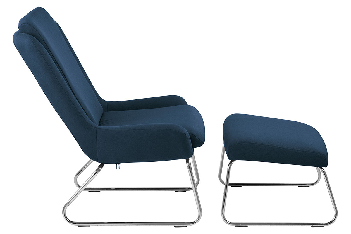 Fauteuil relax design avec repose pieds bleu HARPER