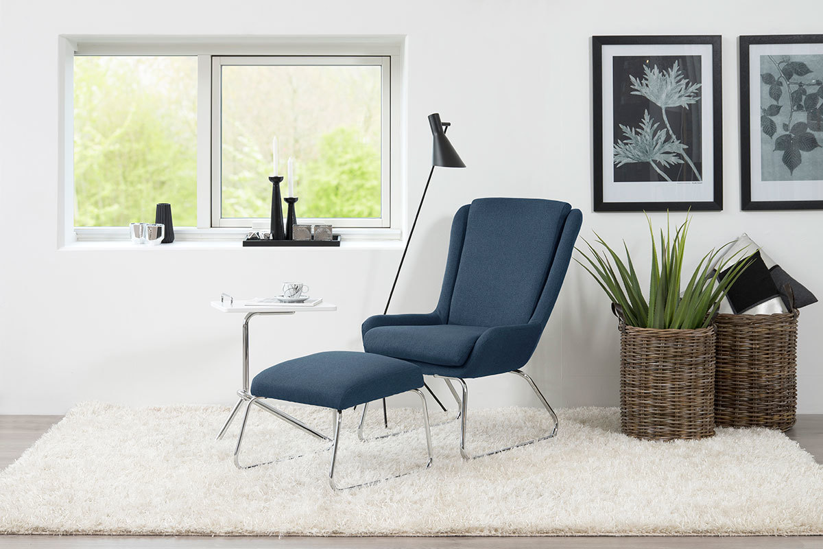 Fauteuil relax design avec repose pieds bleu HARPER