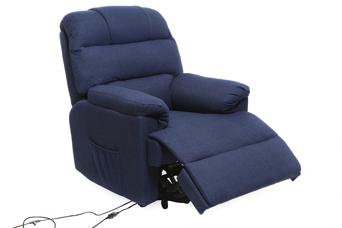 Fauteuil relax �lectrique releveur tissu bleu fonc� PHOEBE