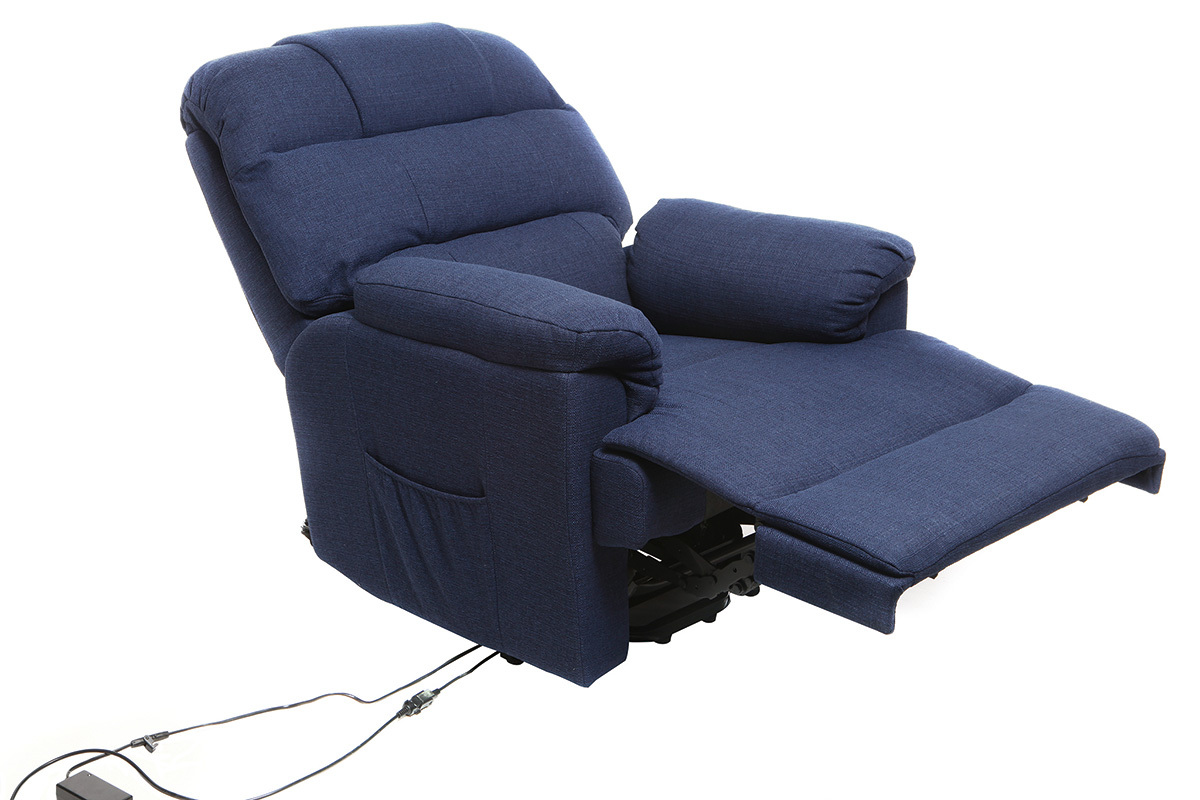 Fauteuil relax �lectrique releveur tissu bleu fonc� PHOEBE
