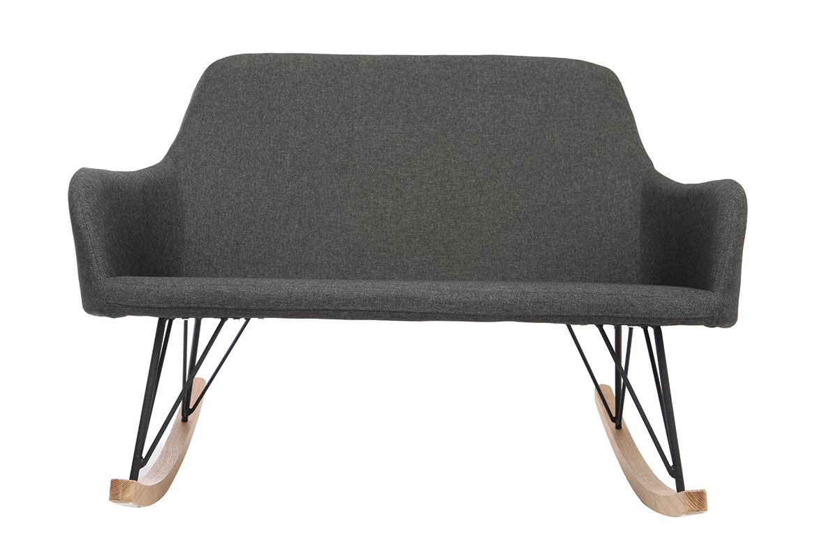 Fauteuil relax - Rocking chair 2 places tissu gris anthracite pieds m�tal et fr�ne JHENE