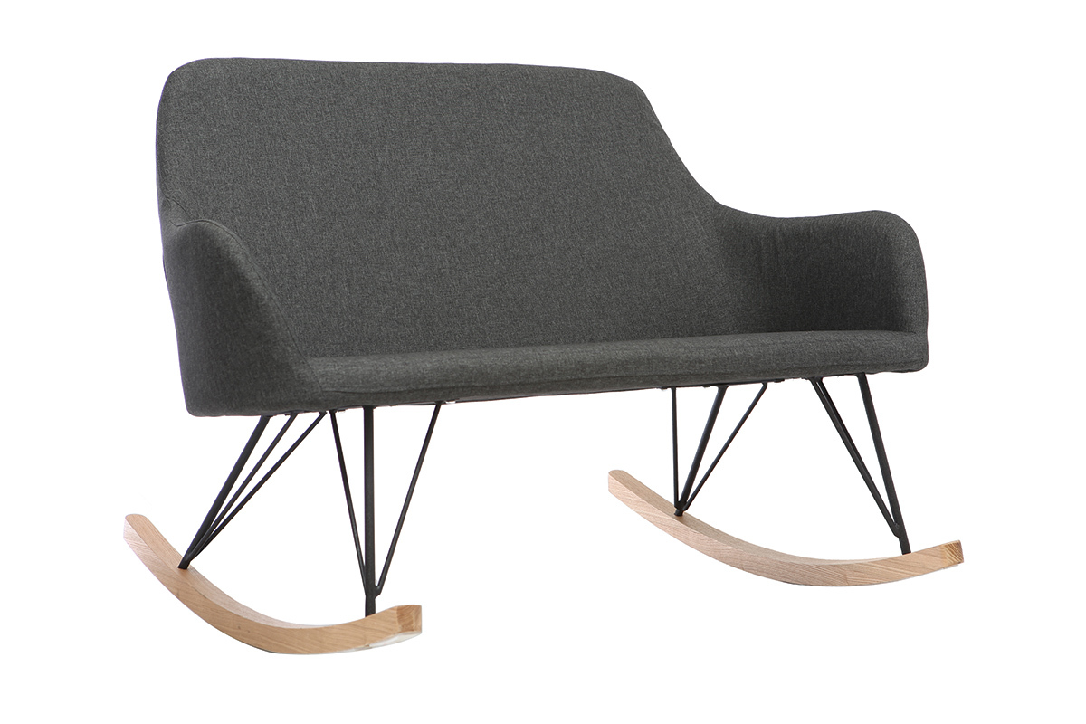Fauteuil relax - Rocking chair 2 places tissu gris anthracite pieds m�tal et fr�ne JHENE