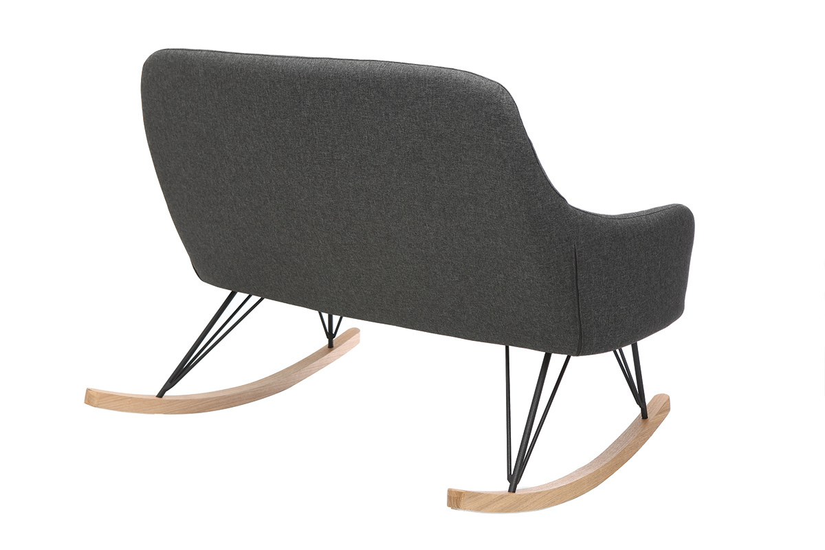 Fauteuil relax - Rocking chair 2 places tissu gris anthracite pieds m�tal et fr�ne JHENE