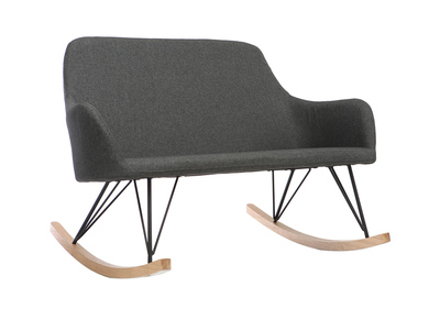 Fauteuil relax - Rocking chair 2 places tissu gris anthracite pieds m&eacute;tal et fr&ecirc;ne JHENE