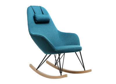 Fauteuil relax - Rocking chair tissu bleu p&eacute;trole pieds m&eacute;tal et fr&ecirc;ne JHENE