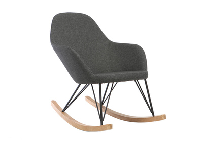 Fauteuil relax - Rocking chair tissu gris anthracite pieds m&eacute;tal et fr&ecirc;ne JHENE