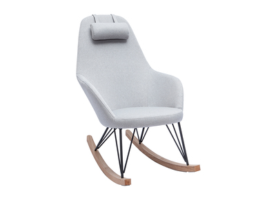 Fauteuil relax - Rocking chair tissu gris pieds m&eacute;tal et fr&ecirc;ne JHENE