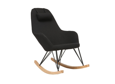 Fauteuil relax - Rocking chair tissu noir pieds m&eacute;tal et fr&ecirc;ne JHENE