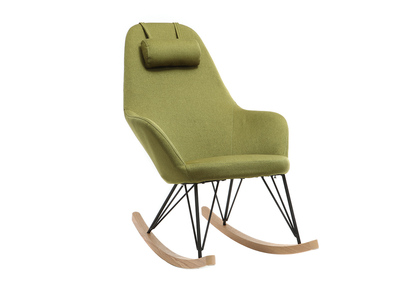 Fauteuil relax - Rocking chair tissu vert pieds m&eacute;tal et fr&ecirc;ne JHENE