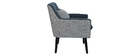 Fauteuil r&eacute;tro en velours bleu gris et tissu pied-de-poule DORIS
