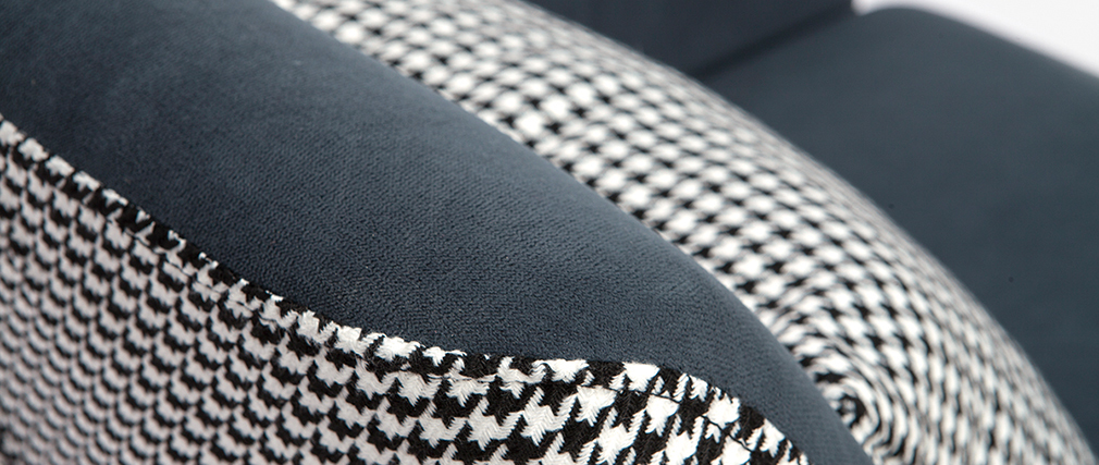 Fauteuil r�tro en velours bleu gris et tissu pied-de-poule DORIS