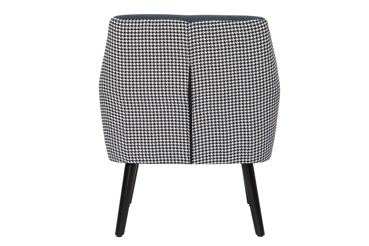 Fauteuil r�tro en velours bleu gris et tissu pied-de-poule DORIS