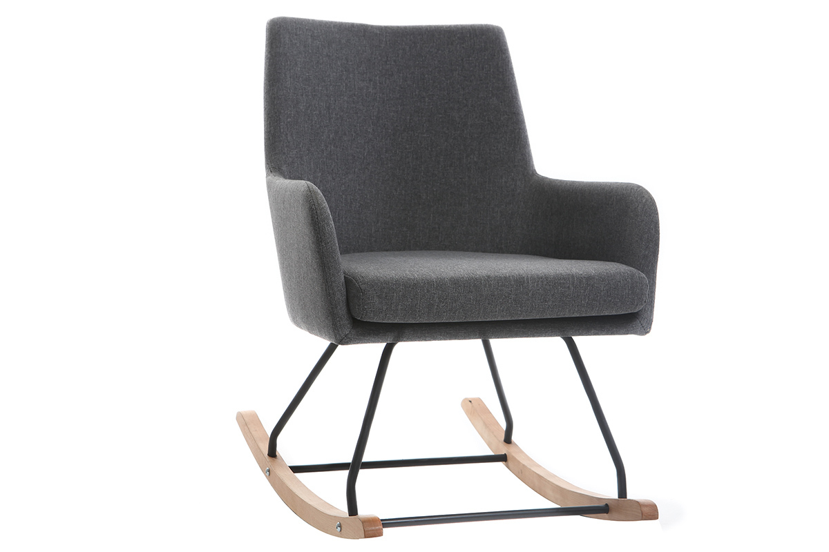 Fauteuil rocking chair design tissu gris fonc SHANA