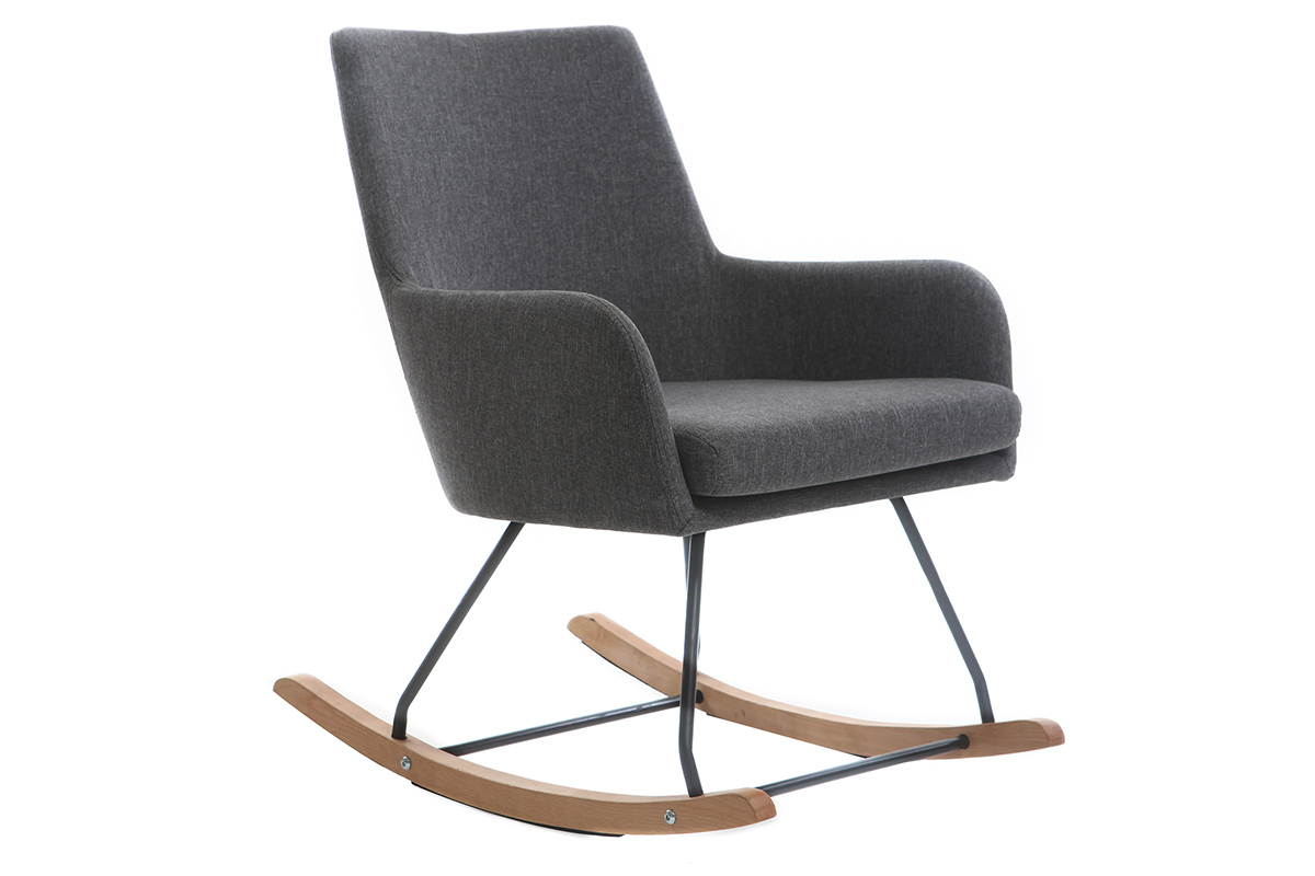 Fauteuil rocking chair design tissu gris fonc SHANA