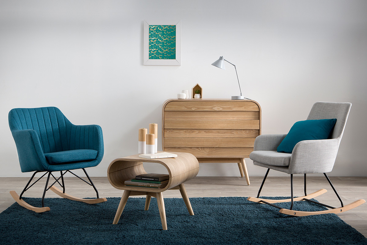 Fauteuil rocking chair design tissu gris fonc SHANA