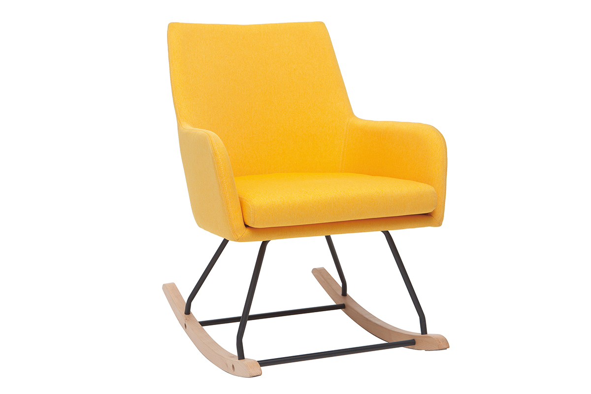 Fauteuil rocking chair design tissu jaune SHANA