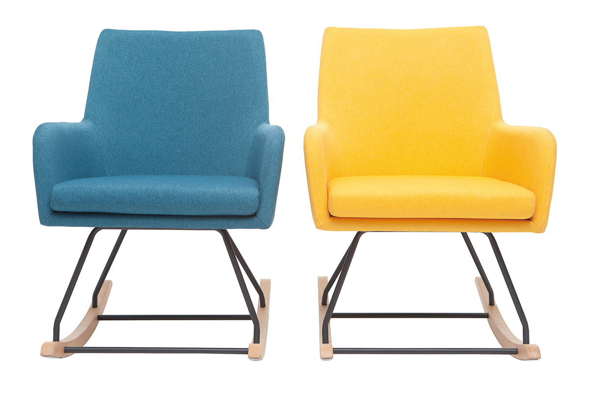 Fauteuil rocking chair design tissu jaune SHANA