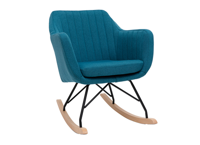 Fauteuil rocking chair scandinave tissu bleu canard ALEYNA