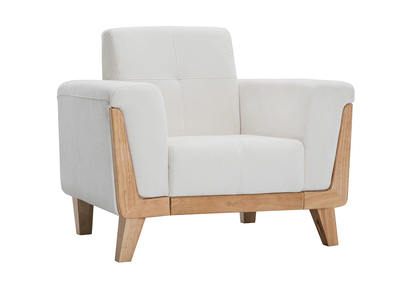 Fauteuil scandinave blanc cass&eacute; pieds bois FJORD