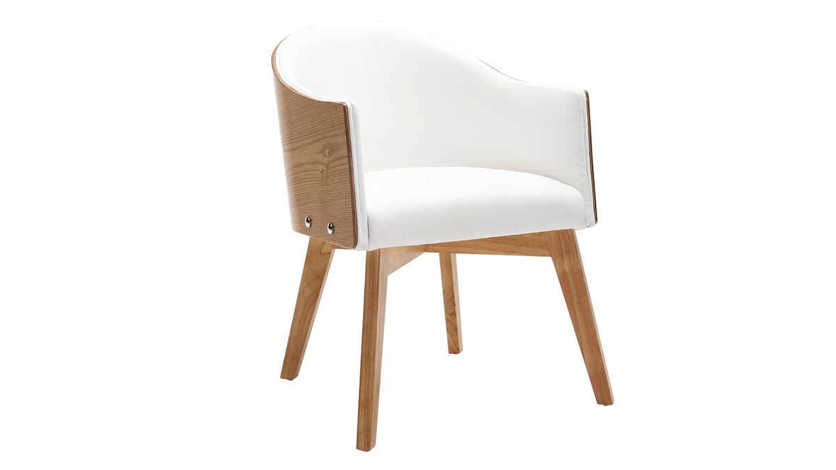 Fauteuil scandinave blanc et bois clair NORDECO