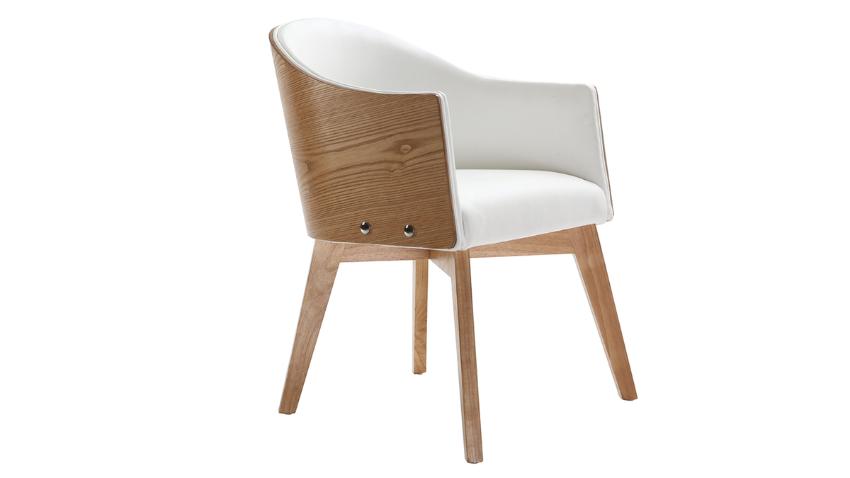 Fauteuil scandinave blanc et bois clair NORDECO