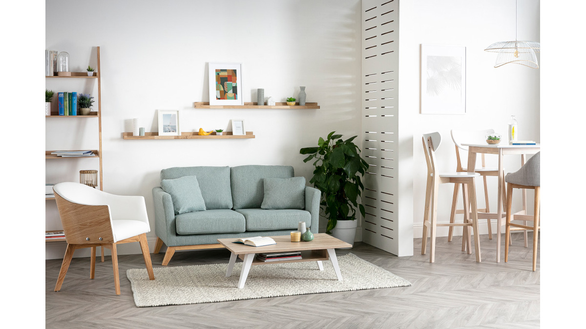 Fauteuil scandinave blanc et bois clair NORDECO