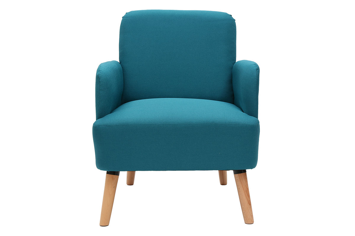 Fauteuil scandinave bleu canard et bois clair ISKO