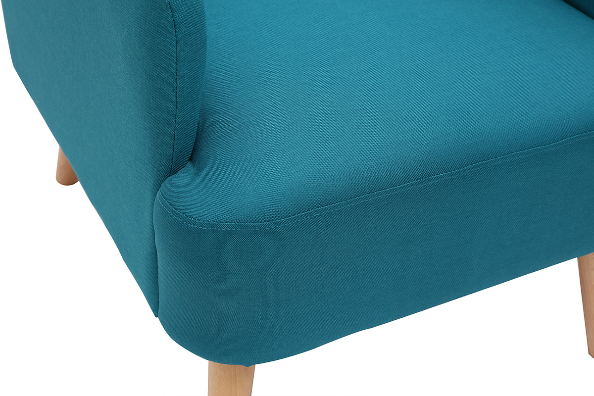 Fauteuil scandinave bleu canard et bois clair ISKO