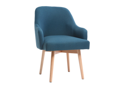 Fauteuil scandinave bleu canard et bois clair MONA