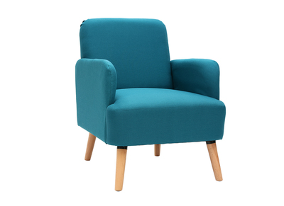 Fauteuil scandinave bleu canard et bois ISKO