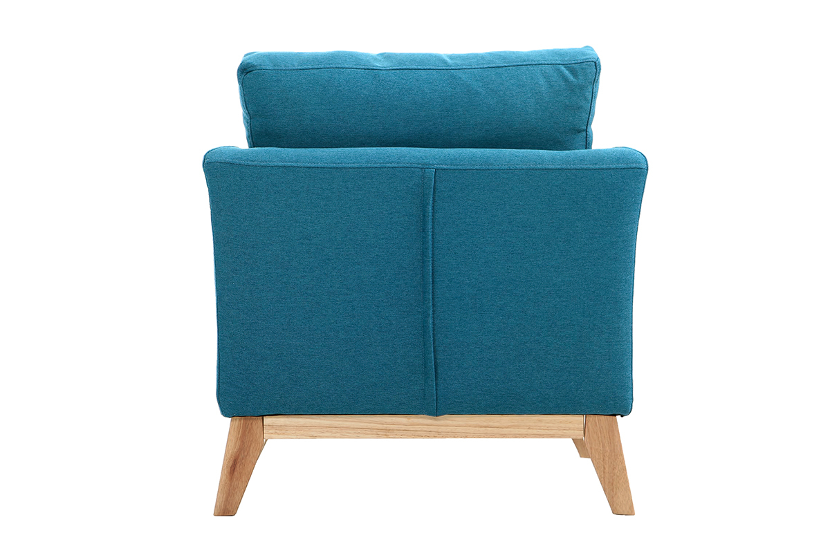 Fauteuil scandinave dhoussable en tissu bleu canard et bois clair OSLO