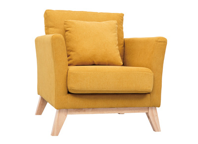 Fauteuil scandinave déhoussable en tissu effet velours jaune moutarde et bois clair OSLO