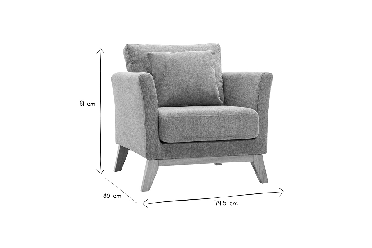 Fauteuil scandinave déhoussable en tissu effet velours texturé terracotta et bois clair OSLO