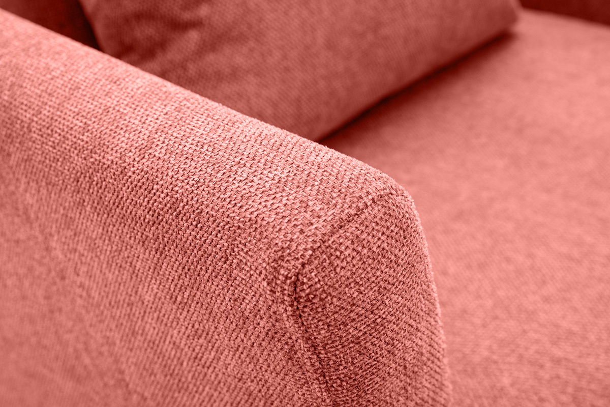 Fauteuil scandinave déhoussable en tissu effet velours texturé terracotta et bois clair OSLO