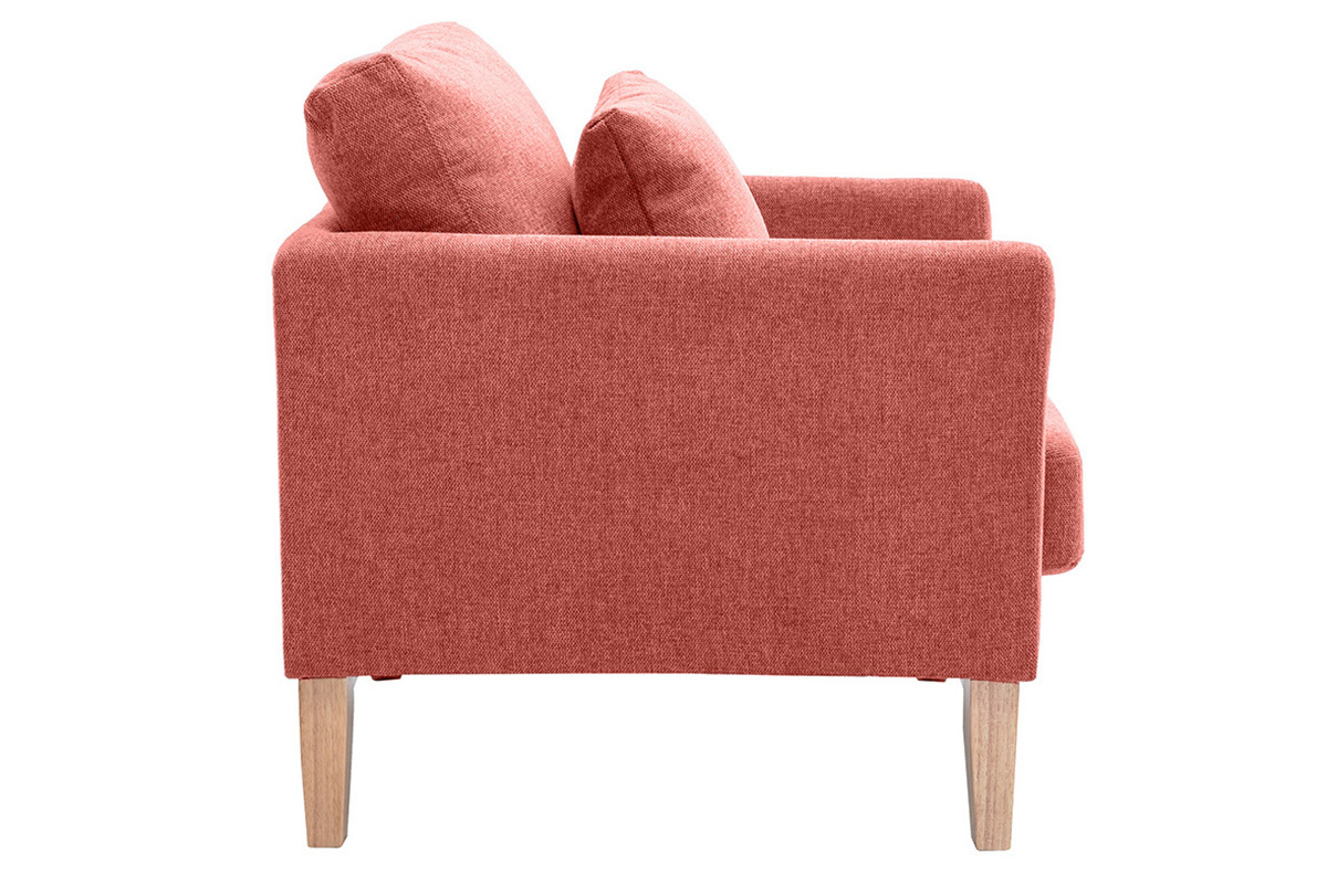 Fauteuil scandinave déhoussable en tissu effet velours texturé terracotta et bois clair OSLO