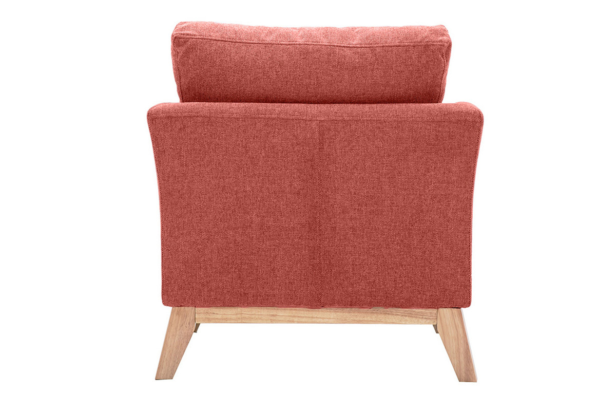 Fauteuil scandinave déhoussable en tissu effet velours texturé terracotta et bois clair OSLO